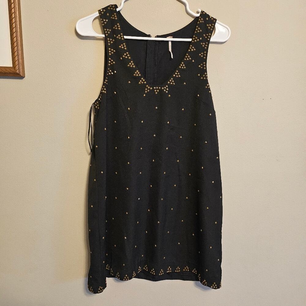 Free People Studded Mini Shift Dress Black with Gold Studs Sleeveless 2